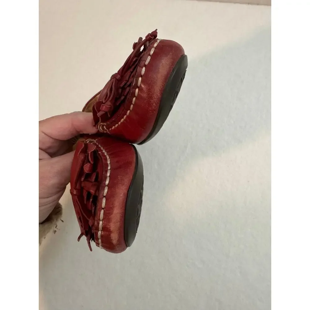 Cole Haan Women's 6B Vintage Leather Fringe Leather Loafers Red